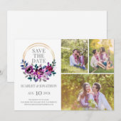 Elegant Blauw Paarse Bloemen Bewaar de datum Foto Save The Date (Voorkant / Achterkant)