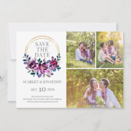 Elegant Blauw Paarse Bloemen Bewaar de datum Foto Save The Date