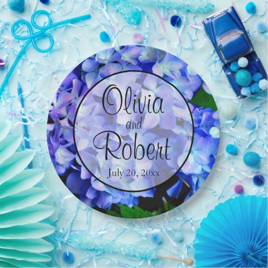 Elegant blauw paarse bloemen hortensia's papieren bordje (Feest)