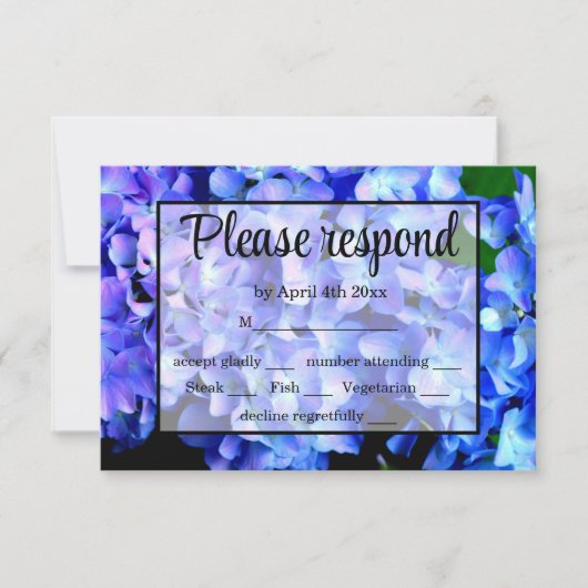 Elegant blauw paarse bloemen hortensia's RSVP kaartje (Voorkant)