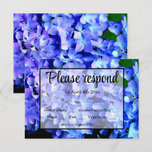 Elegant blauw paarse bloemen hortensia's RSVP kaartje