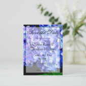 Elegant blauw paarse bloemen hortensia's save the date (Staand voorkant)
