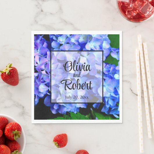 Elegant blauw paarse bloemen hortensia's servet (Insitu)