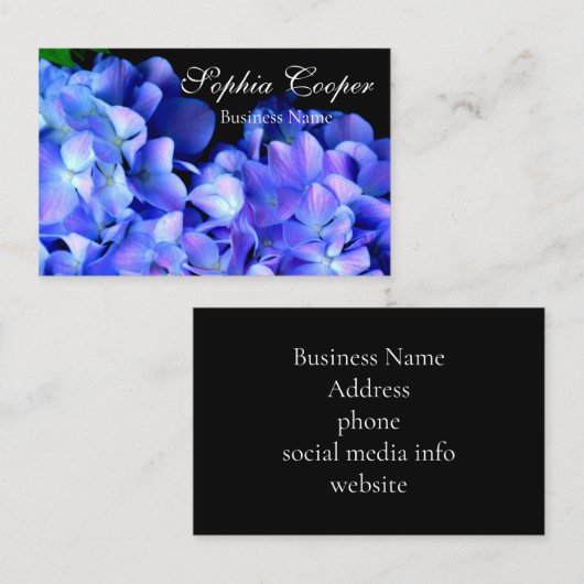Elegant blauw paarse bloemen hortensia's visitekaartje (Voorkant / Achterkant)