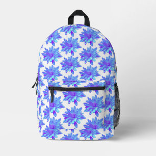 Elegant blauw paarse bloemenbloem bedrukte rugzak