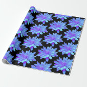 Elegant blauw paarse bloemenbloem cadeaupapier (Uitgerold)