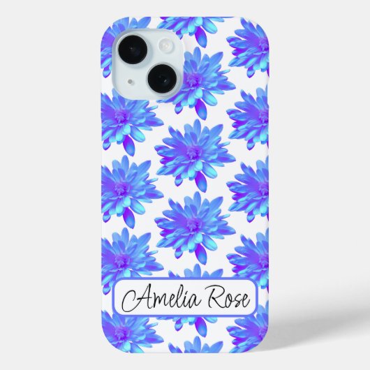 Elegant blauw paarse bloemenbloem Case-Mate iPhone case (Achterkant)