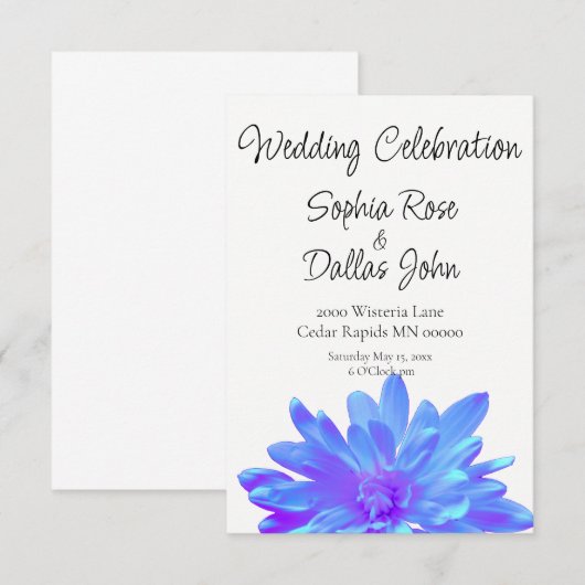 Elegant blauw paarse bloemenbloem kaart (Voorkant / Achterkant)