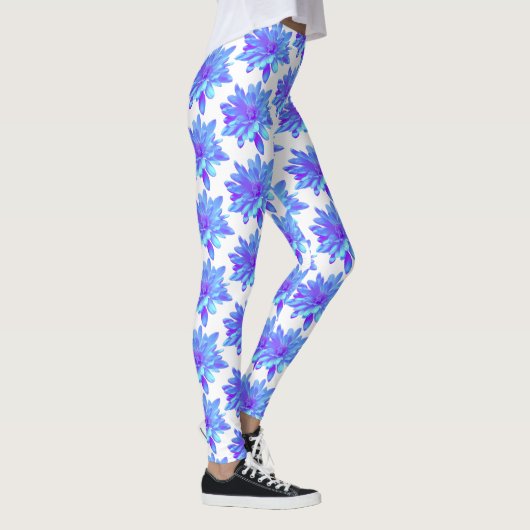 Elegant blauw paarse bloemenbloem leggings (Rechts)