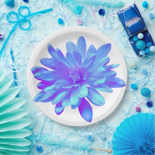 Elegant blauw paarse bloemenbloem papieren bordje (Feest)