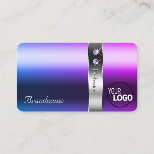 Elegant Blauw Paarse Gradient Zilveren Decor en Lo Visitekaartje (Voorkant)
