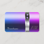 Elegant Blauw Paarse Gradiënt Zilveren Decor Monog Visitekaartje (Voorkant)