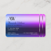 Elegant Blauw Paarse Gradiënt Zilveren Decor Monog Visitekaartje (Achterkant)