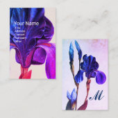 ELEGANT BLAUW PAARSE IRIS monogram Visitekaartje (Voorkant / Achterkant)