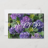 Elegant blauw paarse magenta bloemenhortensia RSVP Save The Date (Voorkant)