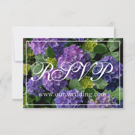 Elegant blauw paarse magenta bloemenhortensia RSVP Save The Date (Voorkant)