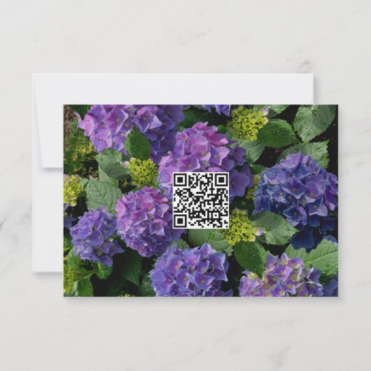 Elegant blauw paarse magenta bloemenhortensia RSVP Save The Date (Achterkant)