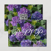 Elegant blauw paarse magenta bloemenhortensia RSVP Save The Date (Voorkant / Achterkant)