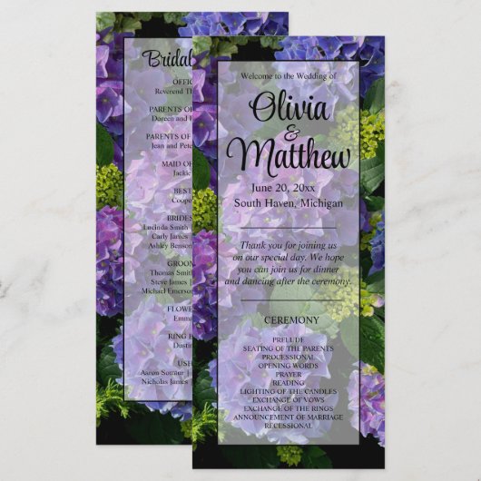 Elegant blauw paarse magenta groene bloemenhortens (Voorkant / Achterkant)