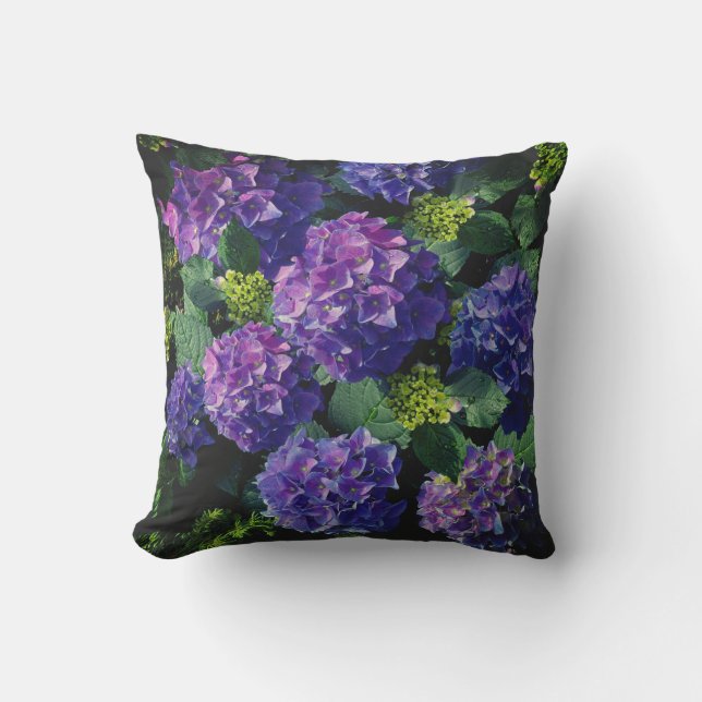 Elegant blauw paarse magenta groene bloemenhortens buitenkussen (Voorkant)