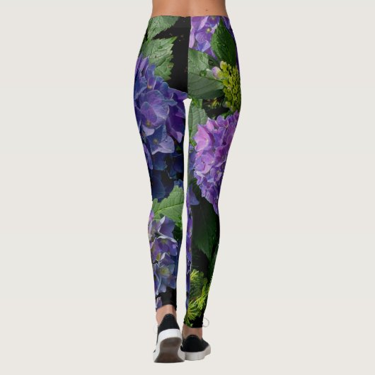 Elegant blauw paarse magenta groene bloemenhortens leggings (Achterkant)
