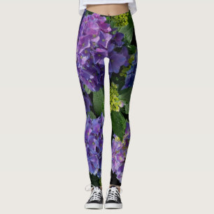Elegant blauw paarse magenta groene bloemenhortens leggings
