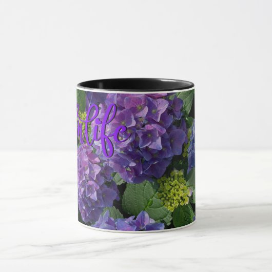 Elegant blauw paarse magenta groene bloemenhortens mok (Midden)