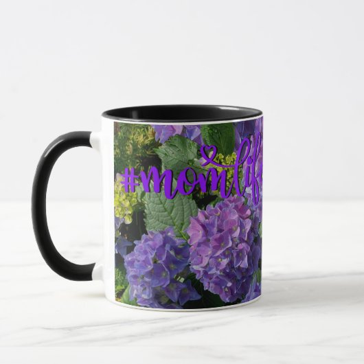 Elegant blauw paarse magenta groene bloemenhortens mok (Links)