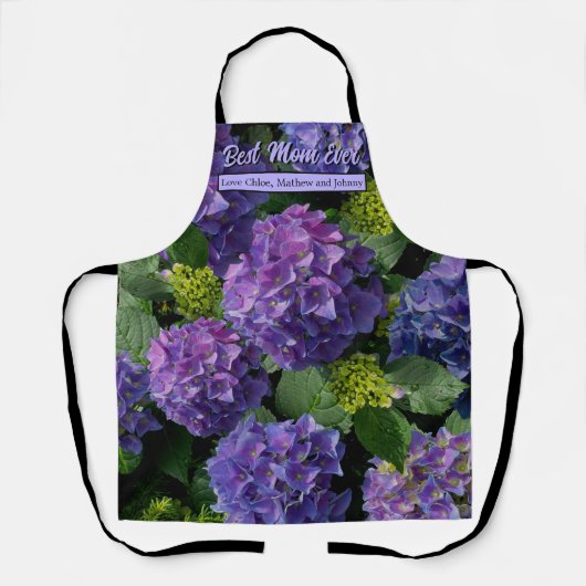 Elegant blauw paarse magenta groene bloemenhortens schort (Voorkant)