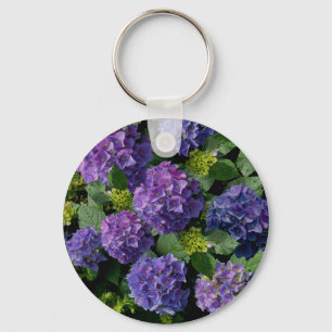 Elegant blauw paarse magenta groene bloemenhortens sleutelhanger
