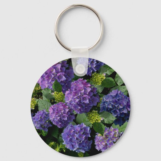 Elegant blauw paarse magenta groene bloemenhortens sleutelhanger (Voorkant)