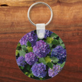 Elegant blauw paarse magenta groene bloemenhortens sleutelhanger (Voorkant)