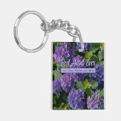 Elegant blauw paarse magenta groene bloemenhortens sleutelhanger (Voorkant Links)