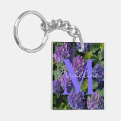 Elegant blauw paarse magenta groene bloemenhortens sleutelhanger (Voorkant Links)