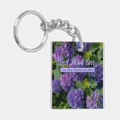 Elegant blauw paarse magenta groene bloemenhortens sleutelhanger (Voorkant Links)