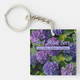 Elegant blauw paarse magenta groene bloemenhortens sleutelhanger