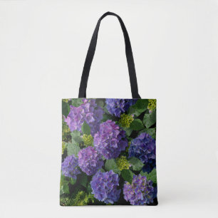 Elegant blauw paarse magenta groene bloemenhortens tote bag