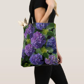 Elegant blauw paarse magenta groene bloemenhortens tote bag (Dichtbij)