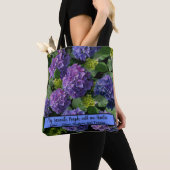 Elegant blauw paarse magenta groene bloemenhortens tote bag (Dichtbij)