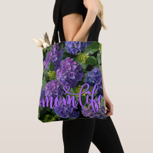 Elegant blauw paarse magenta groene bloemenhortens tote bag