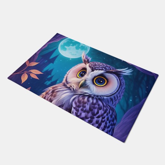 Elegant Blauw Paarse Magische Uil Comic AI Art Deurmat (Schuin)