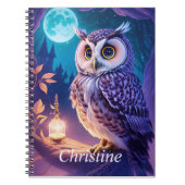 Elegant Blauw Paarse Magische Uil Comic AI Art Notitieboek (Voorkant)
