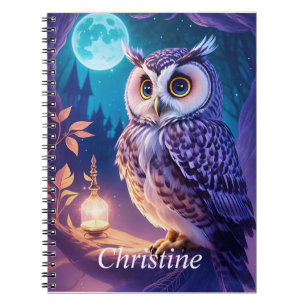 Elegant Blauw Paarse Magische Uil Comic AI Art Notitieboek