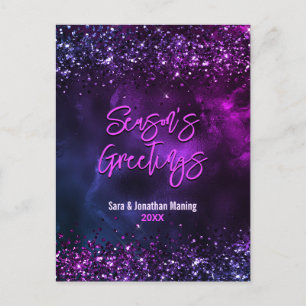 Elegant blauw paarse marmeren kunst Kerstmis nieuw Briefkaart