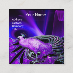 ELEGANT BLAUW PAARSE PEACOCK BLACK MONOGRAM VIERKANTE VISITEKAARTJE