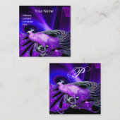 ELEGANT BLAUW PAARSE PEACOCK BLACK MONOGRAM VIERKANTE VISITEKAARTJE (Voorkant / Achterkant)