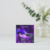 ELEGANT BLAUW PAARSE PEACOCK BLACK MONOGRAM VIERKANTE VISITEKAARTJE (Staand voorkant)