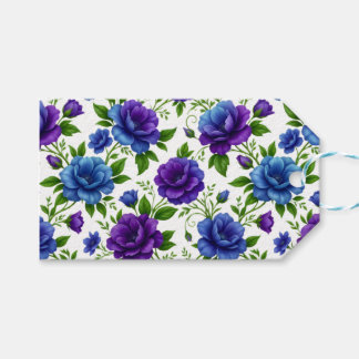 Elegant Blauw & Paarse Roos Bloemmotief Cadeaulabel