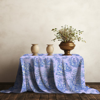 Elegant  blauw paarse toile de jouy bedrukt tafelkleed