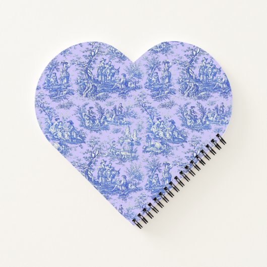 Elegant  blauw paarse toile de jouy hart notitieboek (Achterkant)
